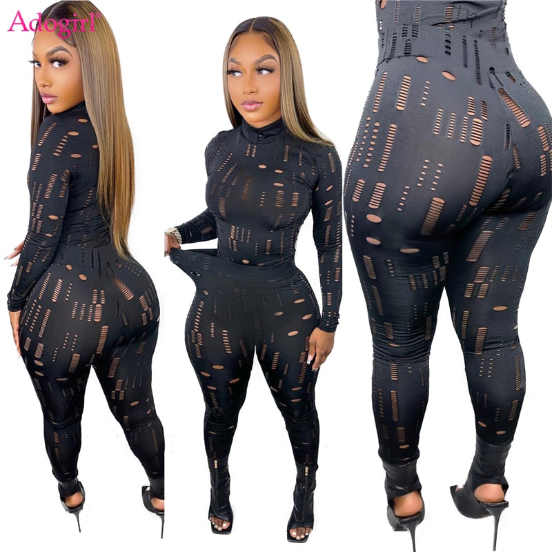 Two Piece Set Women Black Turtleneck