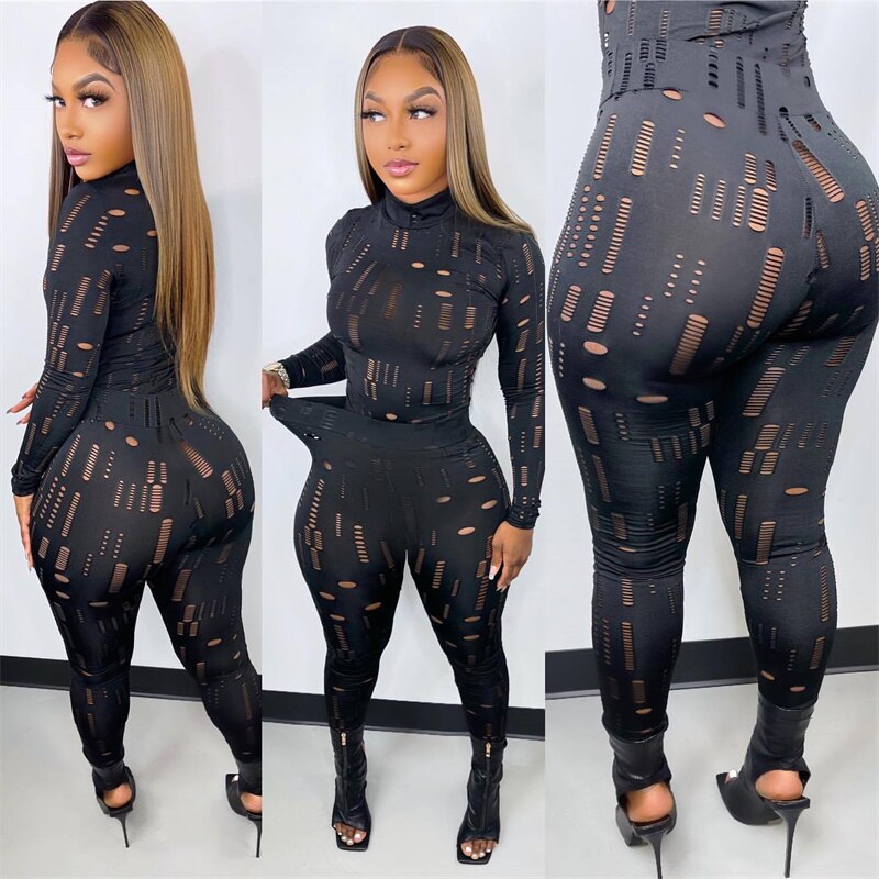 Two Piece Set Women Black Turtleneck
