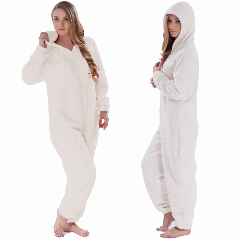 Winter Warm Pyjamas Women Onesies Fluffy Fleece Jumpsuits Sleepwear Overall Large Size Hood Sets Pajamas Onesie For Women