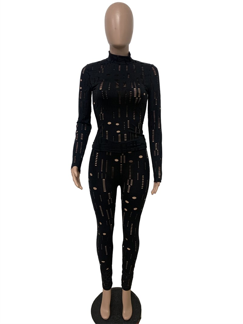 Two Piece Set Women Black Turtleneck