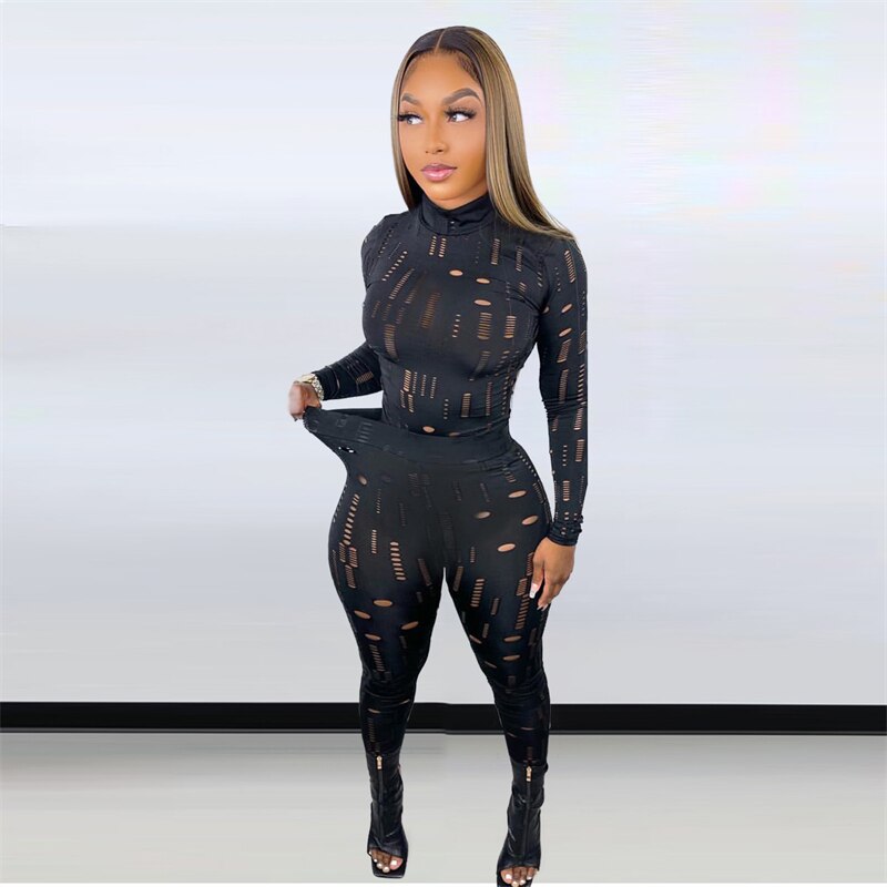 Two Piece Set Women Black Turtleneck