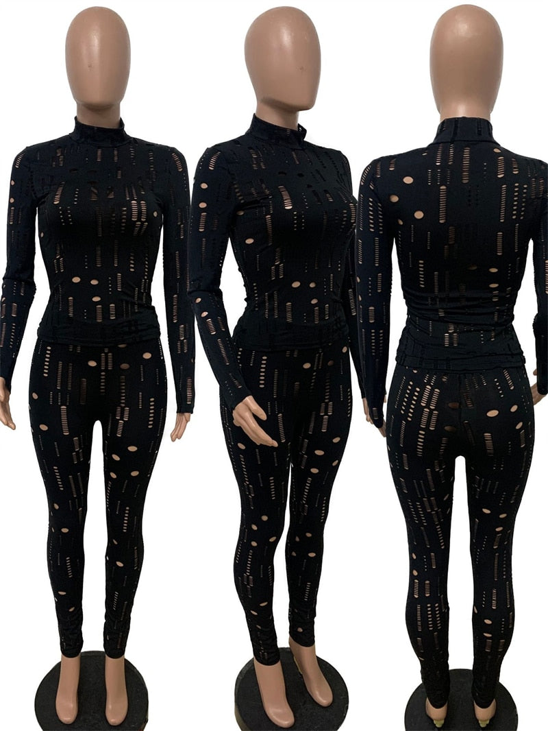Two Piece Set Women Black Turtleneck